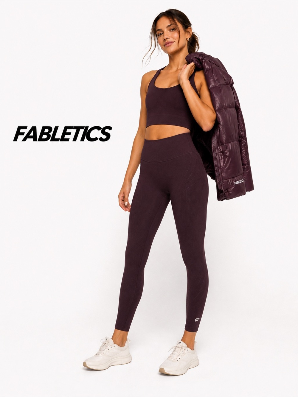 Fabletics Khloé Kardashian Collab High-Waisted Ribbed Leggings in Deep Plum